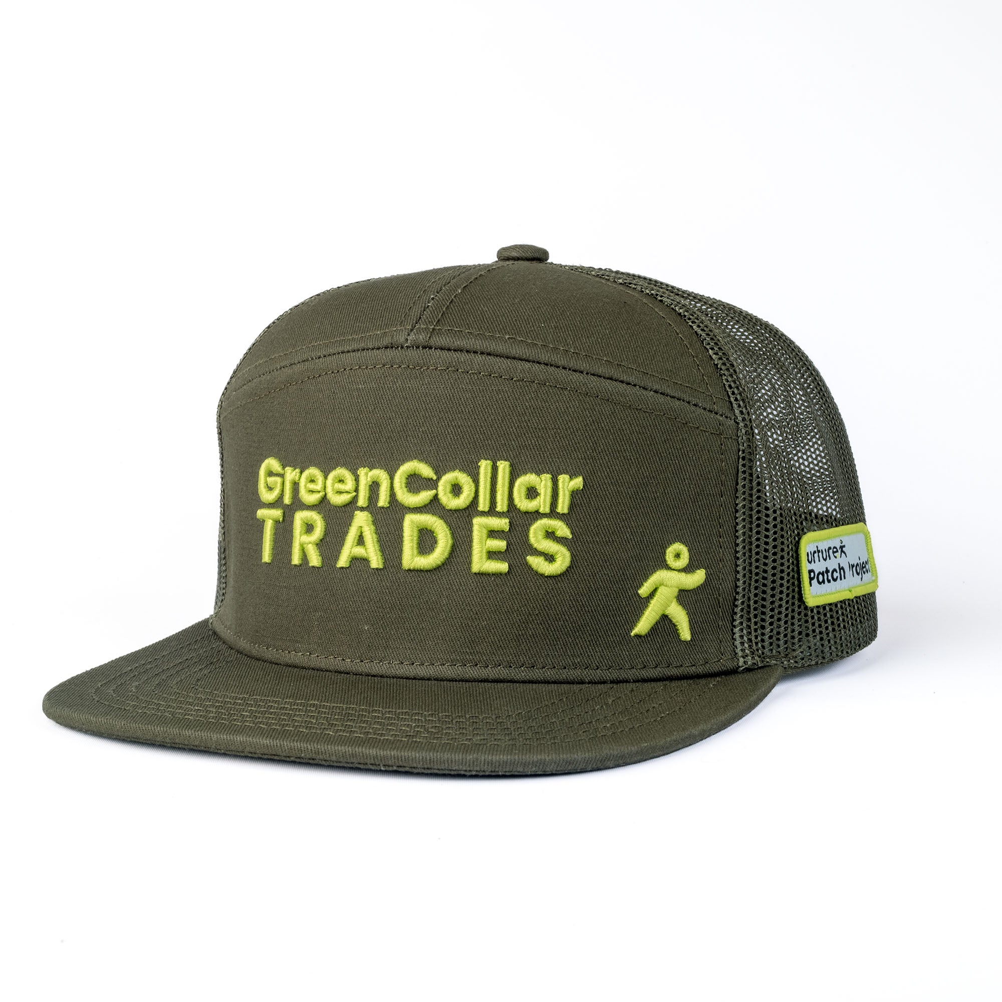 7 Panel New School Trucker - Green Collar Trades