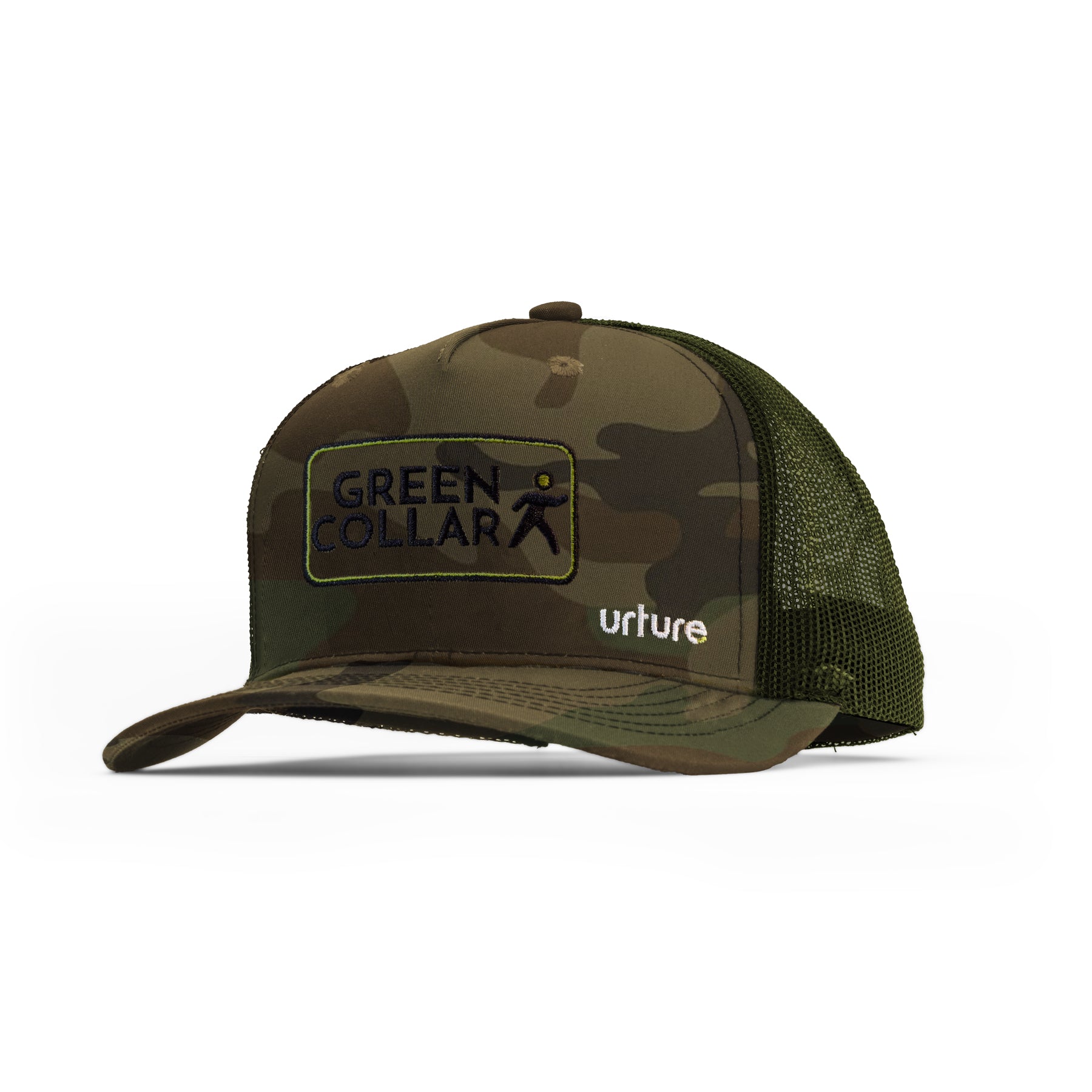 Green Collar 6 panel camo hat